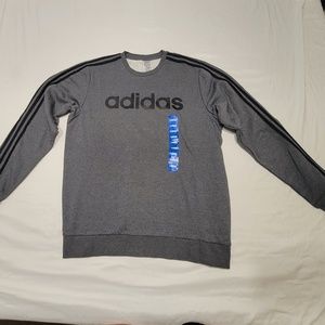 New ! Adidas Essential Mens Dark & Gray Black Striped Crew Neck Sweater - Large